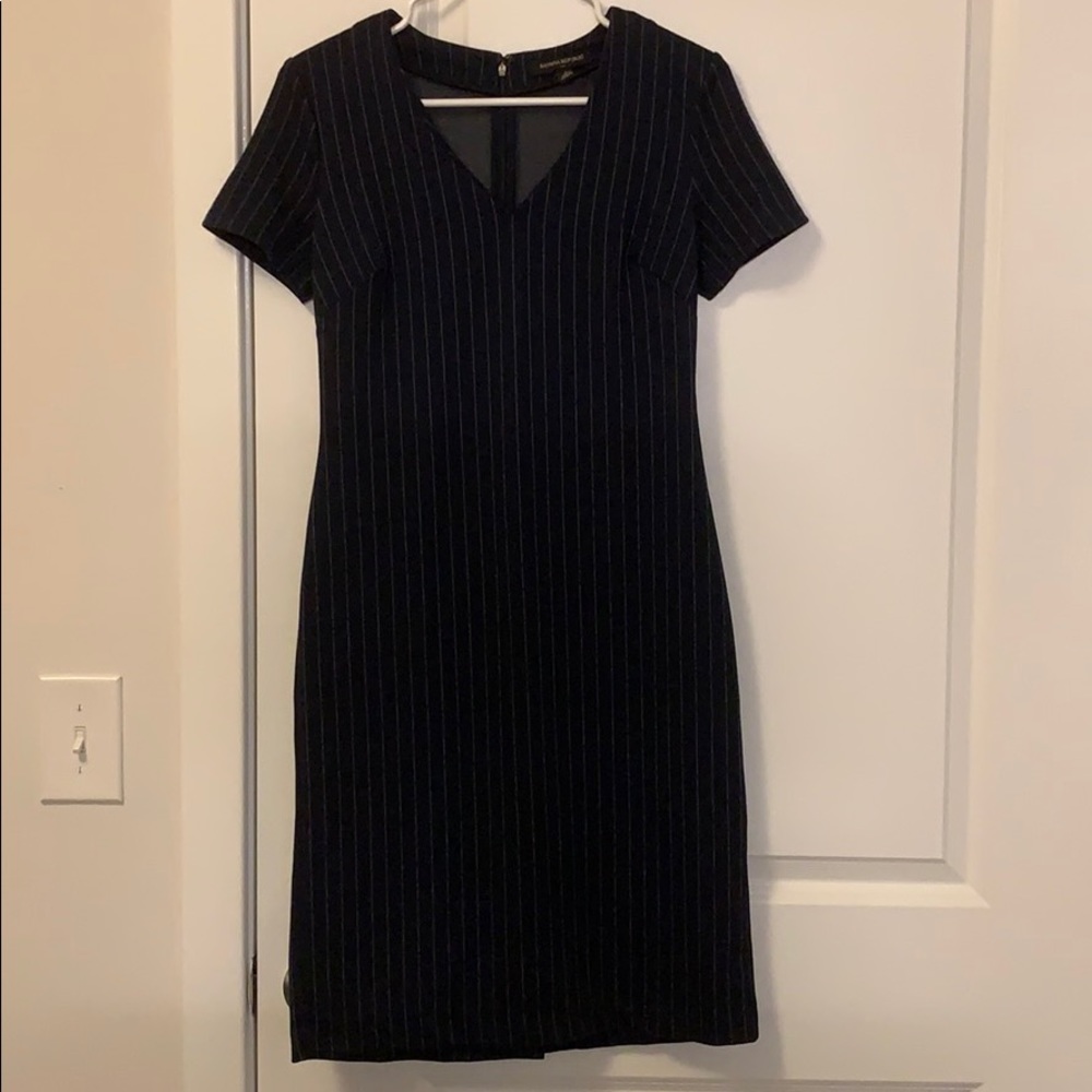 Navy Pinstriped Sheath Dress Sz 2